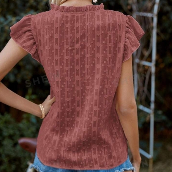 SHEIN VCAY Notched Neck Ruffle Trim Chiffon Blouse size Large - Picture 7 of 7